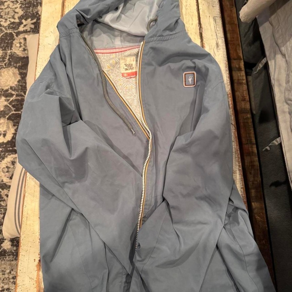 Toes on the Nose Mens Full Zip Hooded Windbreaker Jacket Blue Grey Large